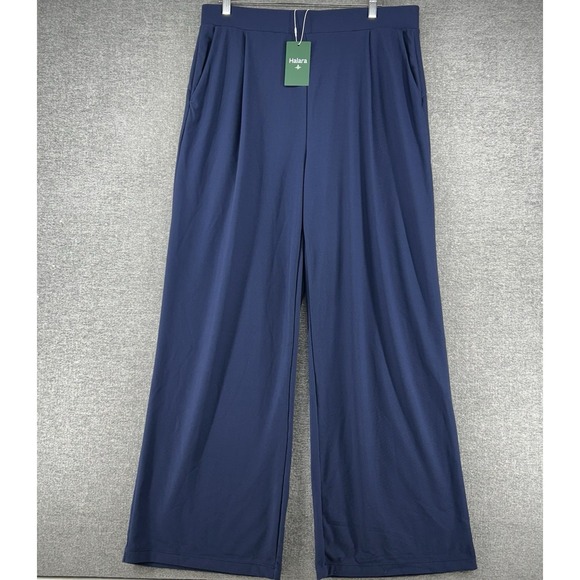 HALARA Pants - Halara Wide Leg Pleated Pants Women Size XL Tall Blue Elastic Waist Pull On NEW